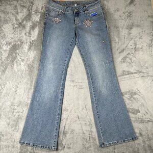 Vtg 90s Y2K Younique Boot Flare Stretch Jeans Size 11 Boho Hippie Pink Rhinstone